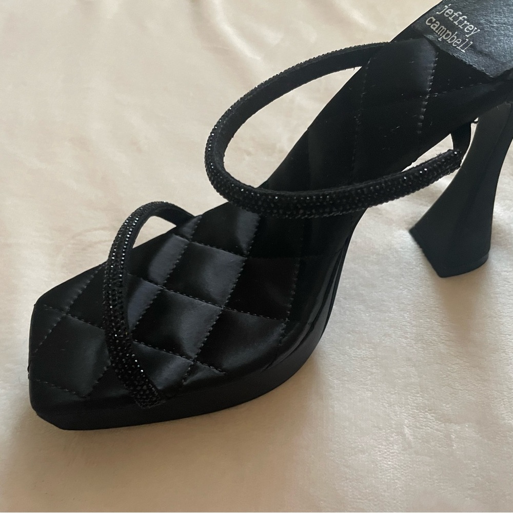 Jeffrey Campbell Black Sparkly Quilted Women's Square Toe Sandal Heels - Picture 4 of 10